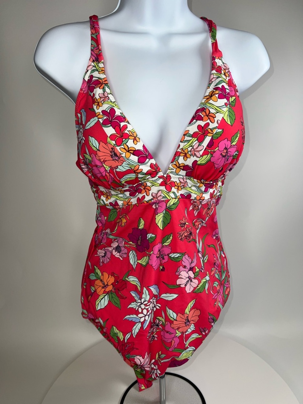💖NWT TOMMY BAHAMA SUMMER FLORAL REVERSIBLE CROSS BACK ONE PIECE SWIMSUIT SIZE 12 - Picture 7 of 15